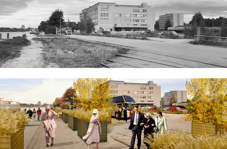 Klybeckquai, Visualisierung Bestand / Planung Promenade / Schiffanlegesteg